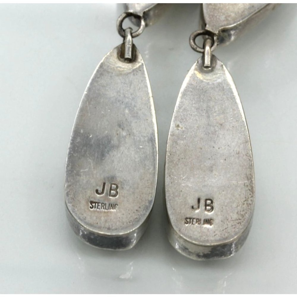 925 STERLING vintage John Begay JB Navajo WHITE BUFFALO earrings, 17.4 gr 2" - Picture 10 of 11